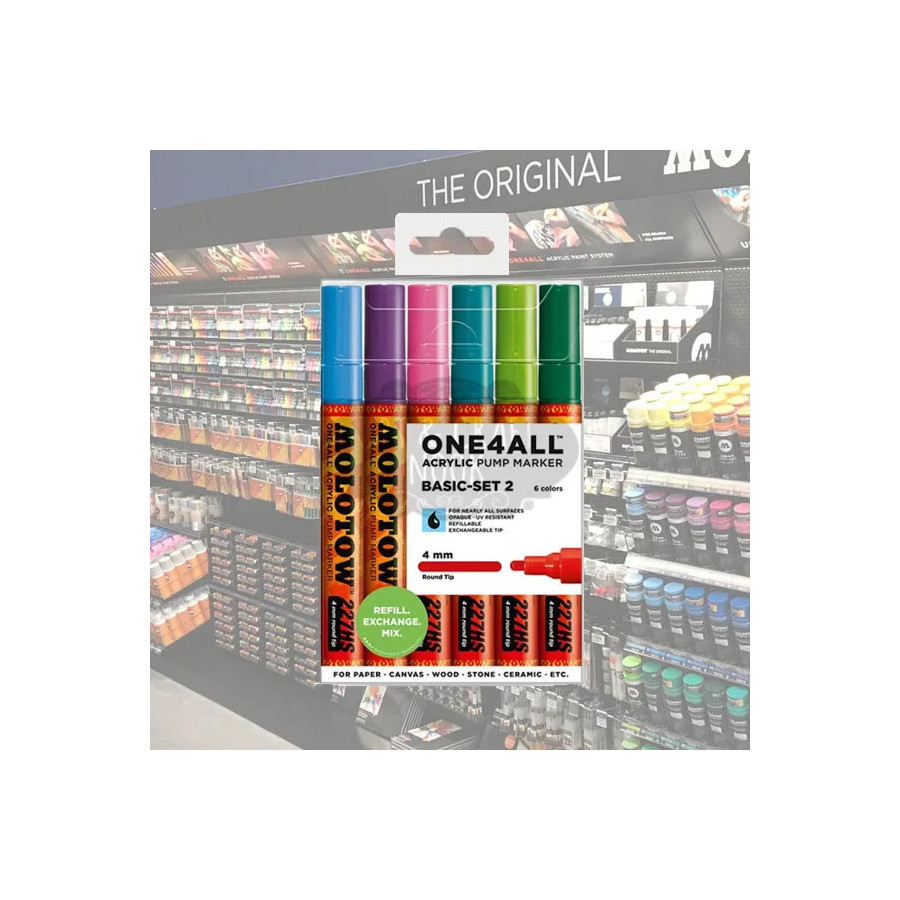 Molotow Acrylic Marker One4All 4mm Wallet Basic Set 2 6 pcs