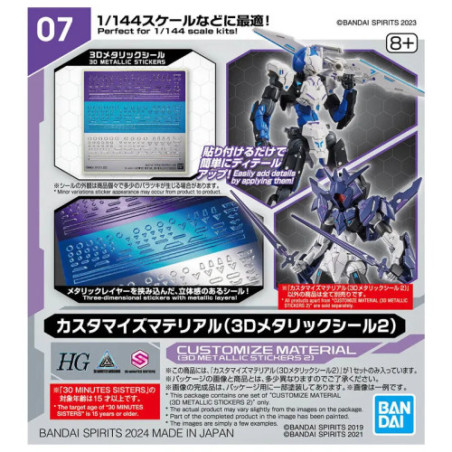 Gundam Gunpla 30MM 3D Metallic Stickers Violet Bleu Gris