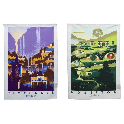 Le Seigneur des Anneaux set de 2 torchons Rivendell & Hobbiton 70 cm