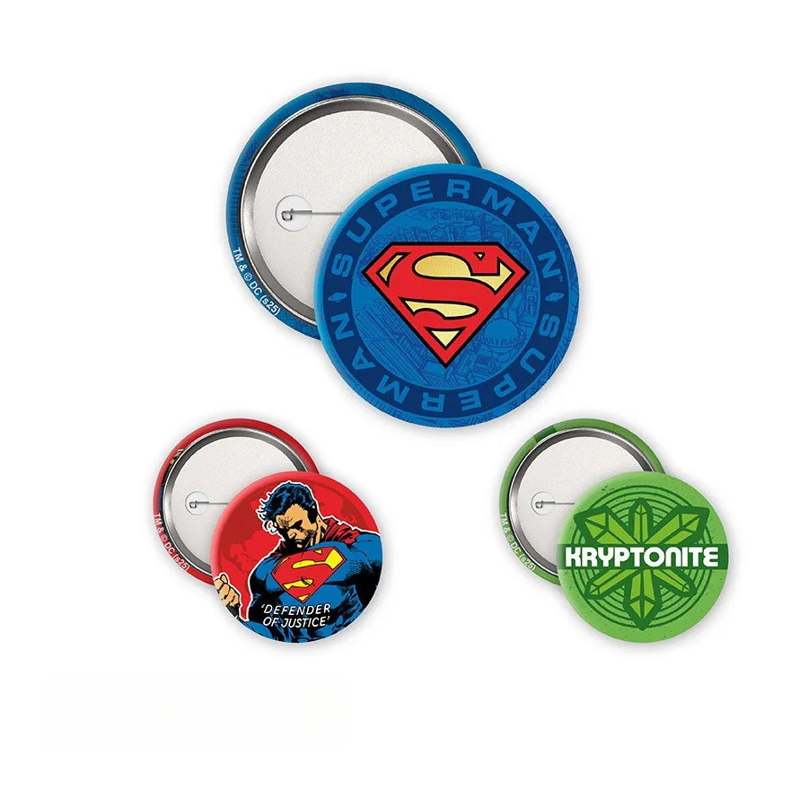 DC COMICS - Pack de Badges - Superman, Logo & Kryptonite